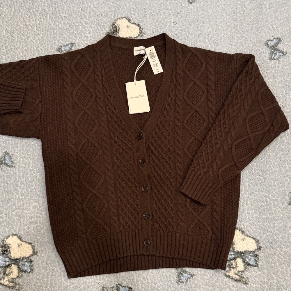 Sunday Best Chocolate Cable Knit Cardigan NWT